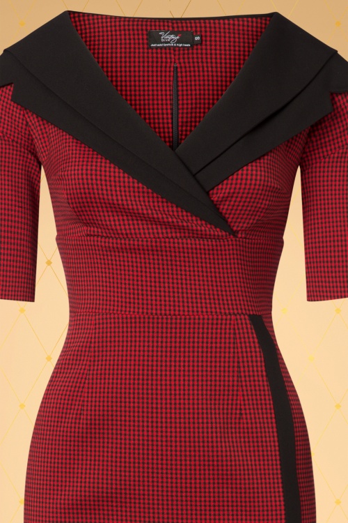 Vintage Diva  - The Greta Pencil Dress in Red and Black Gingham 5