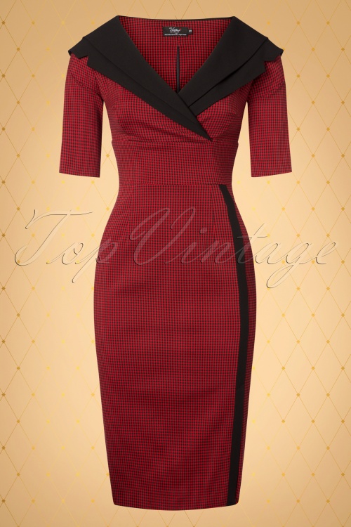 Vintage Diva  - The Greta Pencil Dress in Red and Black Gingham 4