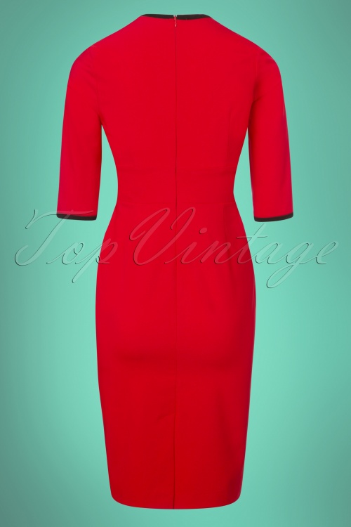 Glamour Bunny - 50s Karen Sleeved Pencil Dress in Red 5