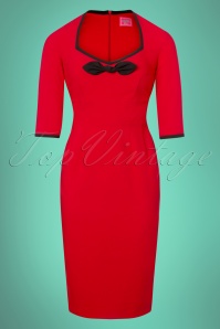 Glamour Bunny - 50s Karen Sleeved Pencil Dress in Red 3