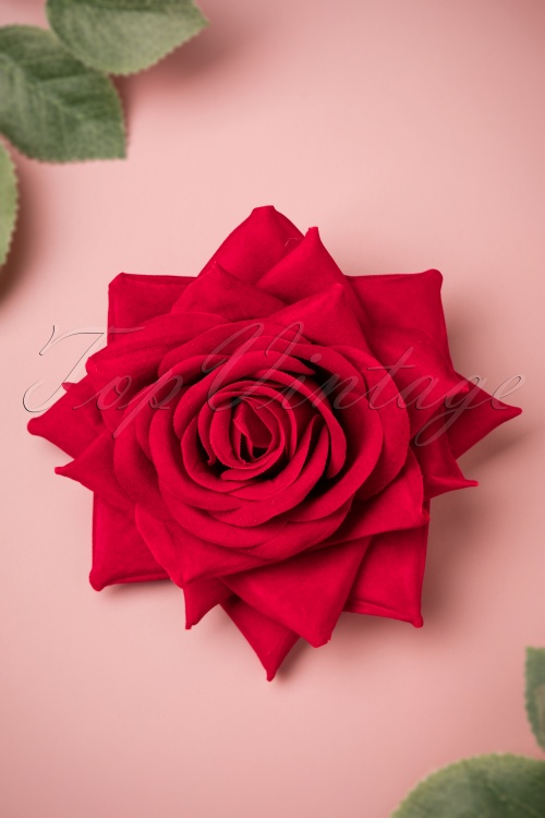 Lady Luck's Boutique - Esme Velvet Rose Hair Clip Années 50 en Rouge