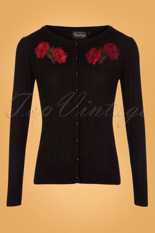 Vixen - 50s Faith Poppy Cardigan in Black