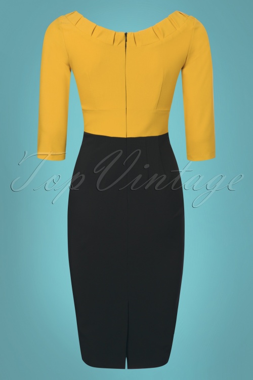 Glamour Bunny - 60s Christie Pencil Dress in Black and Yellow 6