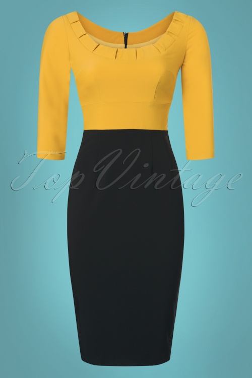 Glamour Bunny - 60s Christie Pencil Dress in Black and Yellow 3