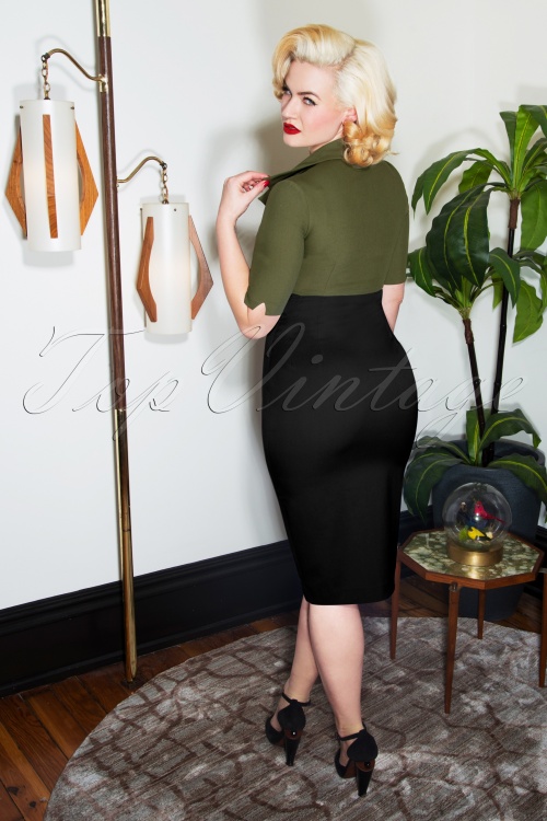 Glamour Bunny - 50s Lexy Pencil Dress in Black and Green 2