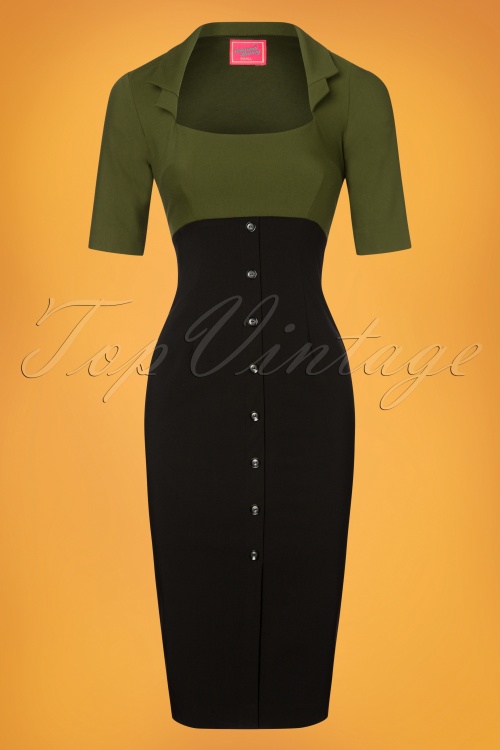 Glamour Bunny - 50s Lexy Pencil Dress in Black and Green 3