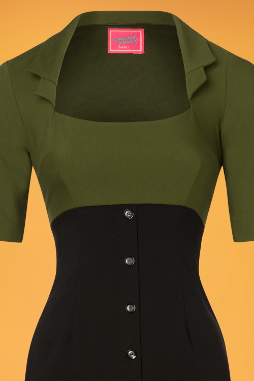 Glamour Bunny - 50s Lexy Pencil Dress in Black and Green 4