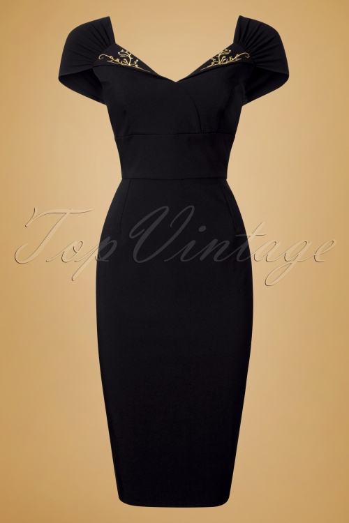 Glamour Bunny - 50s Ruby Pencil Dress in Black 3