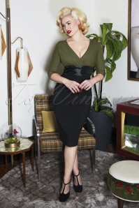 Glamour Bunny - 50s Sophia Pencil Dress in Green and Black