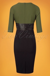 Glamour Bunny - 50s Sophia Pencil Dress in Green and Black 6