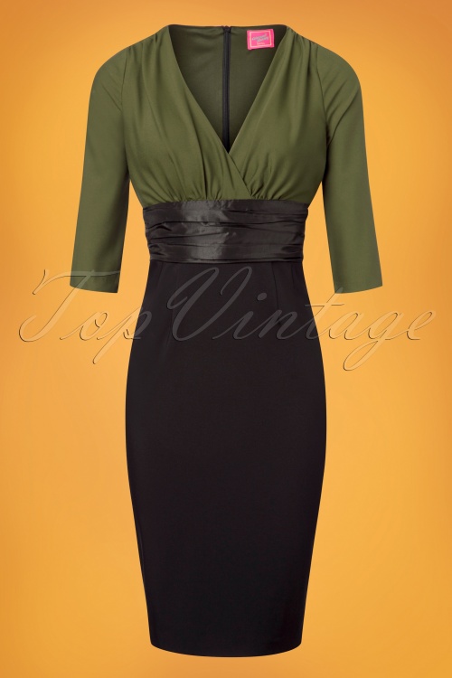 Glamour Bunny - 50s Sophia Pencil Dress in Green and Black 3