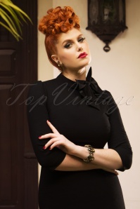 Vintage Diva  - The Maxine Bow Pencil Dress in Black 2