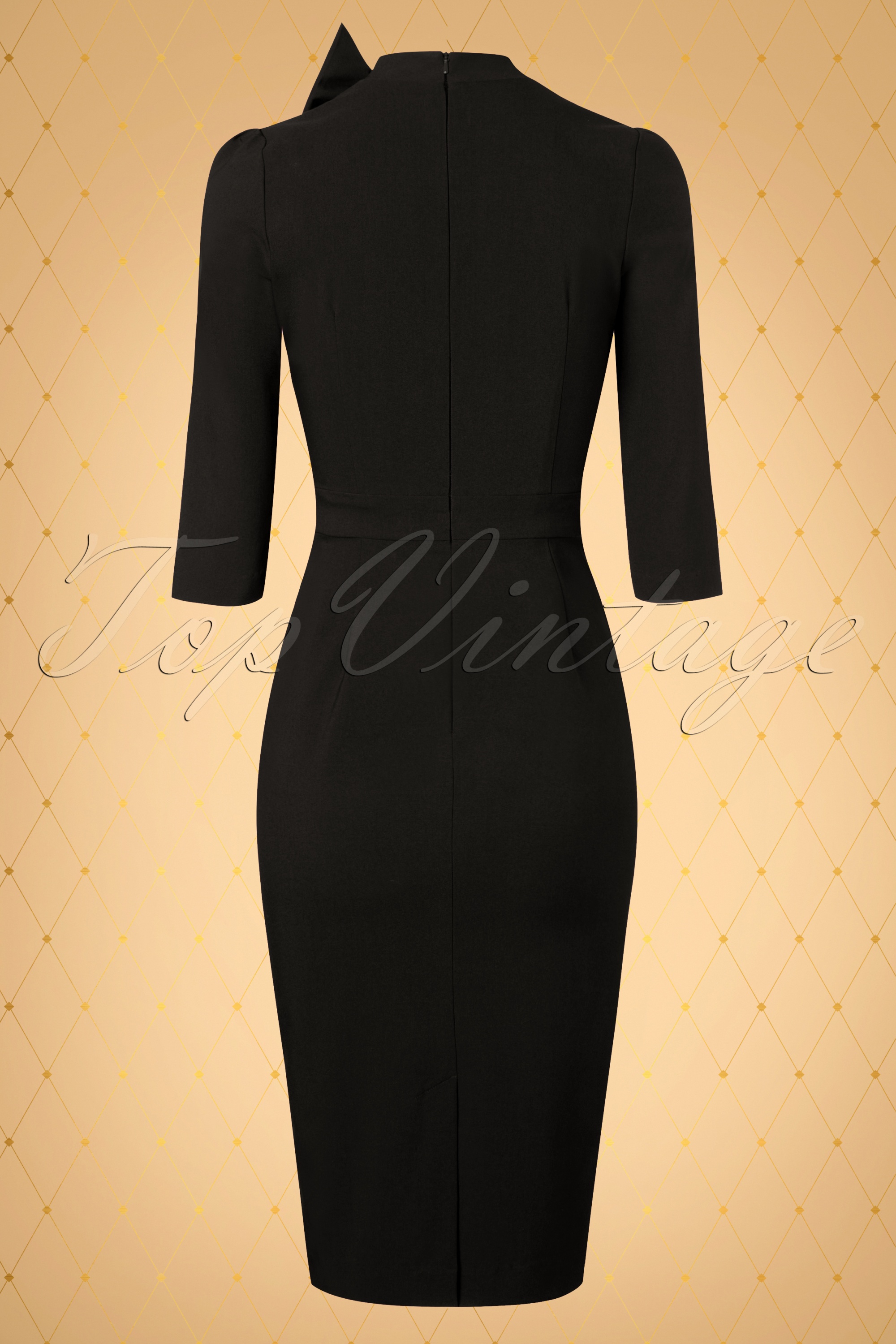 Vintage Diva  - De Maxine Bow Pencil-jurk in zwart 8
