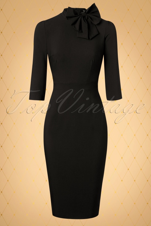 Vintage Diva  - The Maxine Bow Pencil Dress in Black 5