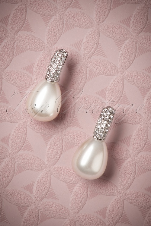Darling Divine - Sparkly Pearl Earrings Années 50 en Blanc Crème