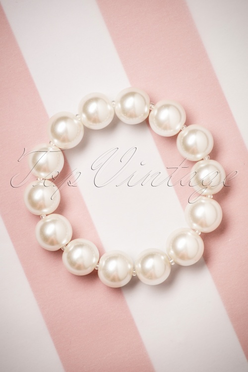 Darling Divine - Betty Big Pearl Necklace Années 50 en Blanc Crème