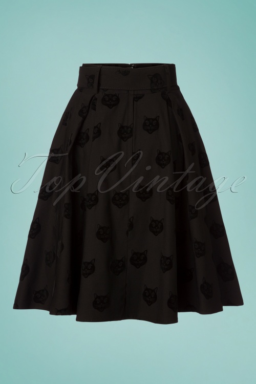 Collectif Clothing - Naomi Velvet Cat Skater Skirt Années 50 en Noir 5
