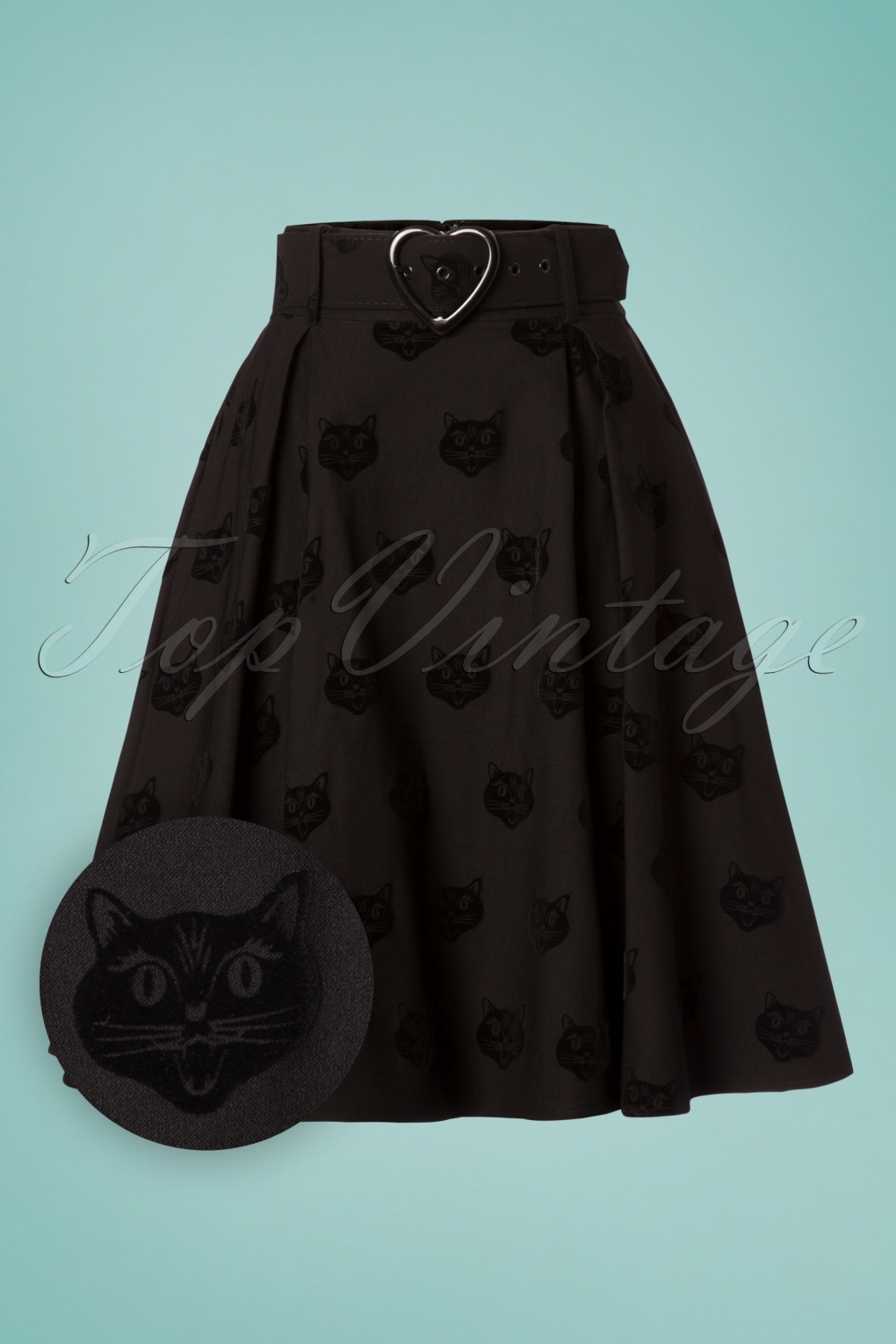 50s Naomi Velvet Cat Skater Skirt In Black