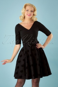 Collectif Clothing - 50s Naomi Velvet Cat Skater Skirt in Black 2