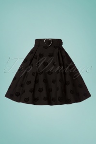 Collectif Clothing - 50s Naomi Velvet Cat Skater Skirt in Black 3