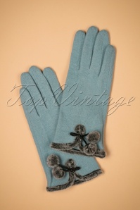 Powder - 40s Betty Pom Pom Wool Gloves in Ice Blue 3