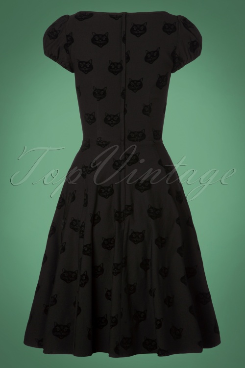 Collectif Clothing - 50s Mimi Velvet Cat Doll Dress in Black 6