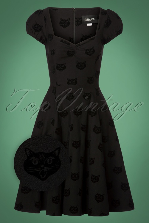 Collectif Clothing - 50s Mimi Velvet Cat Doll Dress in Black 2