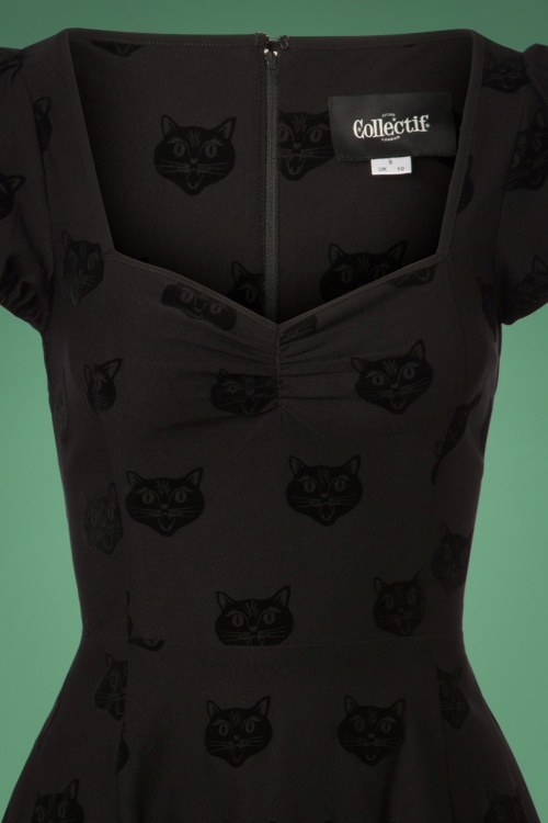 Collectif Clothing - Mimi fluwelen kattenpopjurk in zwart 4
