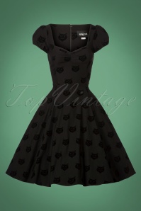 Collectif Clothing - 50s Mimi Velvet Cat Doll Dress in Black 3