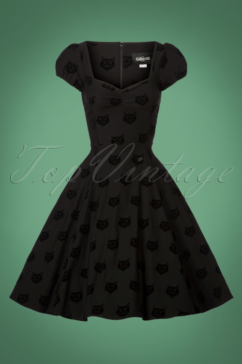 Collectif Clothing - Mimi fluwelen kattenpopjurk in zwart 3