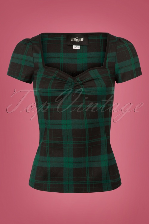 Collectif Clothing - Mimi Slyther Check Top in zwart en groen 2