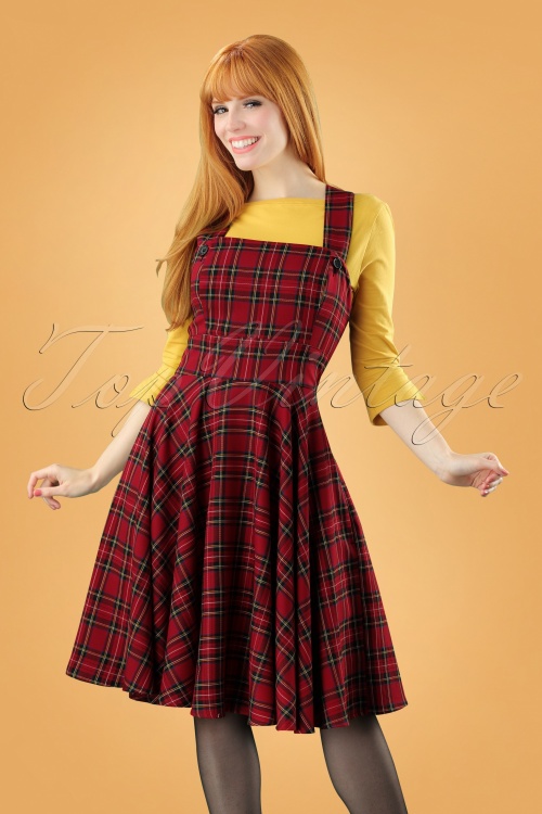 red button up pinafore dress