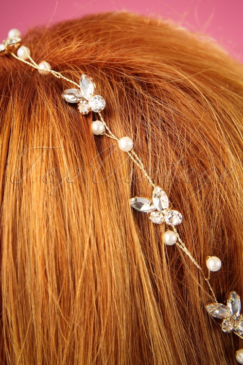 Lovely - Haarband van kristal en parel in goud 2