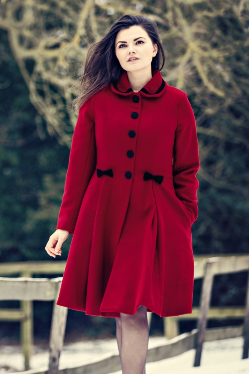 Bunny - 50s Olivia Bow Coat in Dark Red 3
