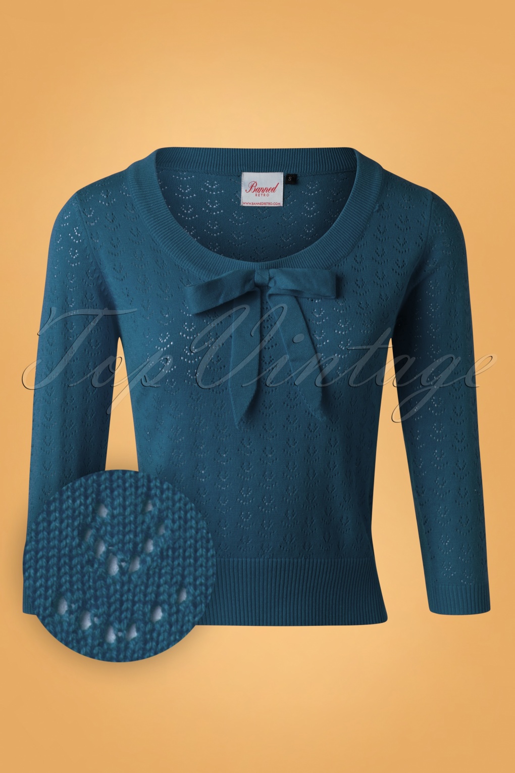 Pointelle Bow Top Années 50 en Bleu Acier