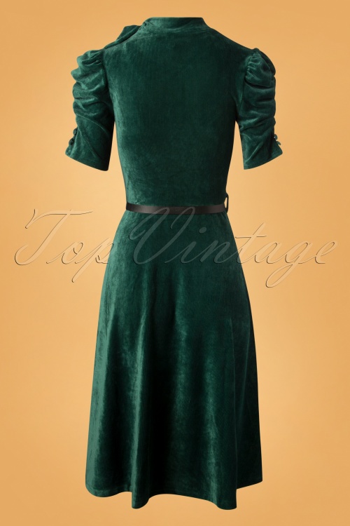 Vixen - 50s Penelope Velvet Swing Dress in Green 2