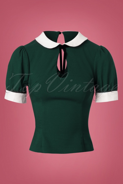 Collectif Clothing - 40s Khloe Top in Green 2