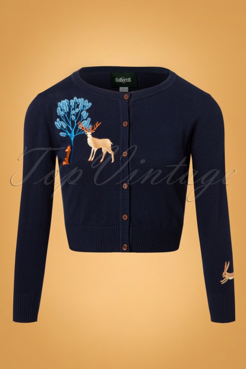 Collectif Clothing - 50s Jessie Forest Friends Cardigan in Navy