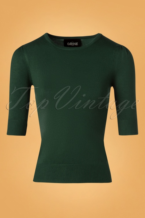 Collectif Clothing - Chrissie Knitted Top Années 50 en Vert