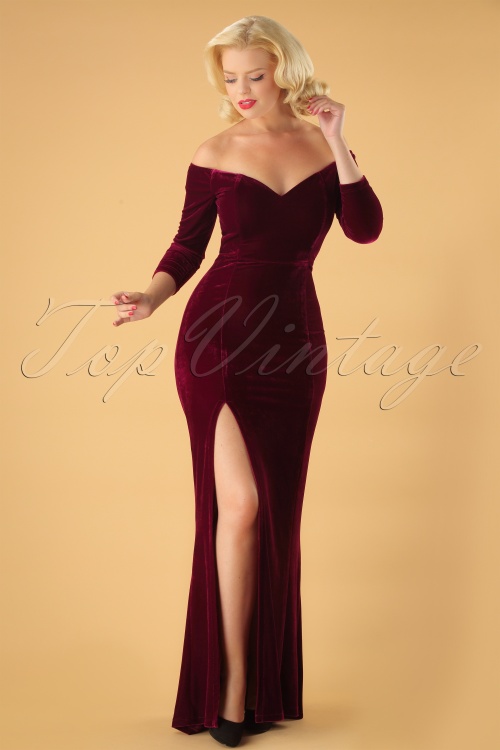 Collectif Clothing - 50s Anjelica Velvet Maxi Dress in Wine