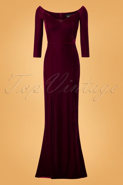 Collectif Clothing - 50s Anjelica Velvet Maxi Dress in Wine 2