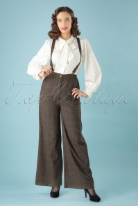 Collectif Clothing - 40s Glinda Librarian Check Trousers in Brown