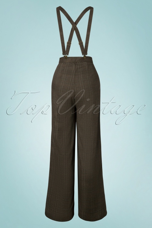 Collectif Clothing - 40s Glinda Librarian Check Trousers in Brown 3
