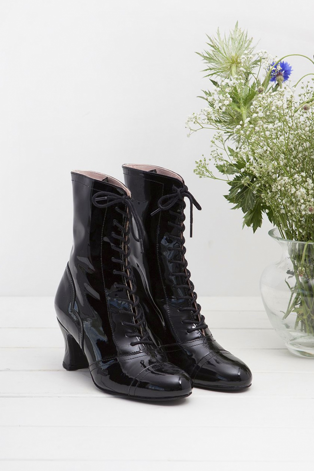 black patent ankle boots flat