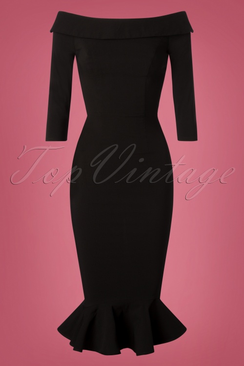 Collectif Clothing - 50s Orla Fishtail Pencil Dress in Black 2