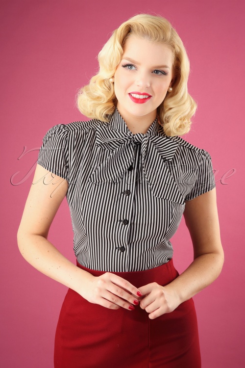 Heart of Haute - 40s Estelle Candy Striped Blouse in Black and White