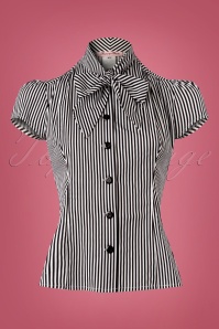 Heart of Haute - 40s Estelle Candy Striped Blouse in Black and White 2