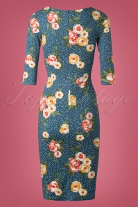 Vintage Chic for Topvintage - 50s Therrie Floral Dots Pencil Dress in Teal 4