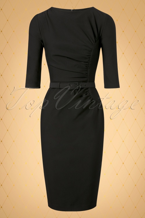 Vintage Diva  - The Ava Hourglass Pencil Dress in Black 3