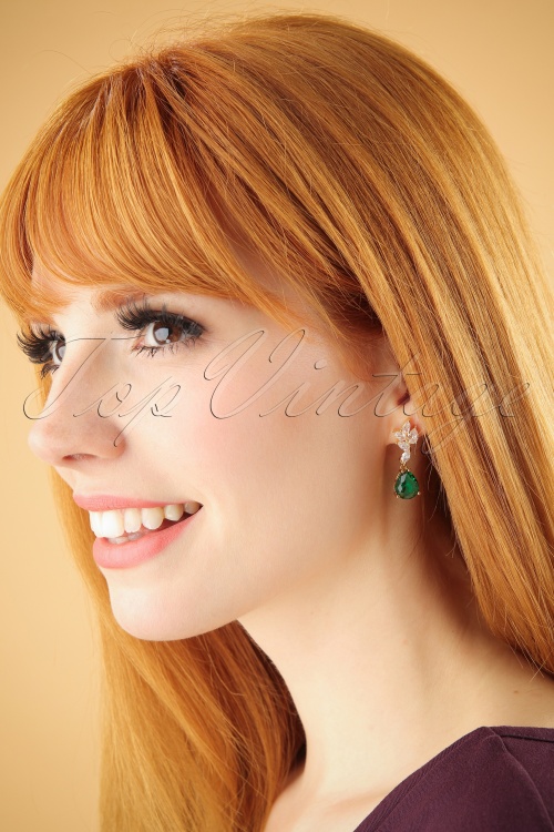 Vixen - Emerald Drop Earrings Années 50 en Doré 2